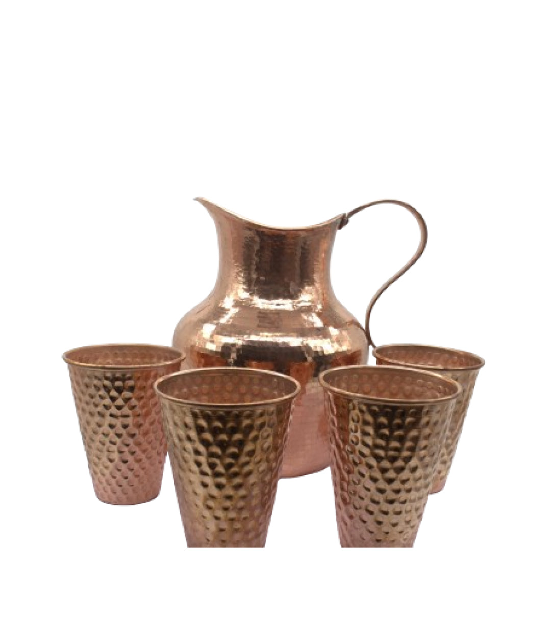 Set jarra positano martillado liso con vasos de cobre pulido